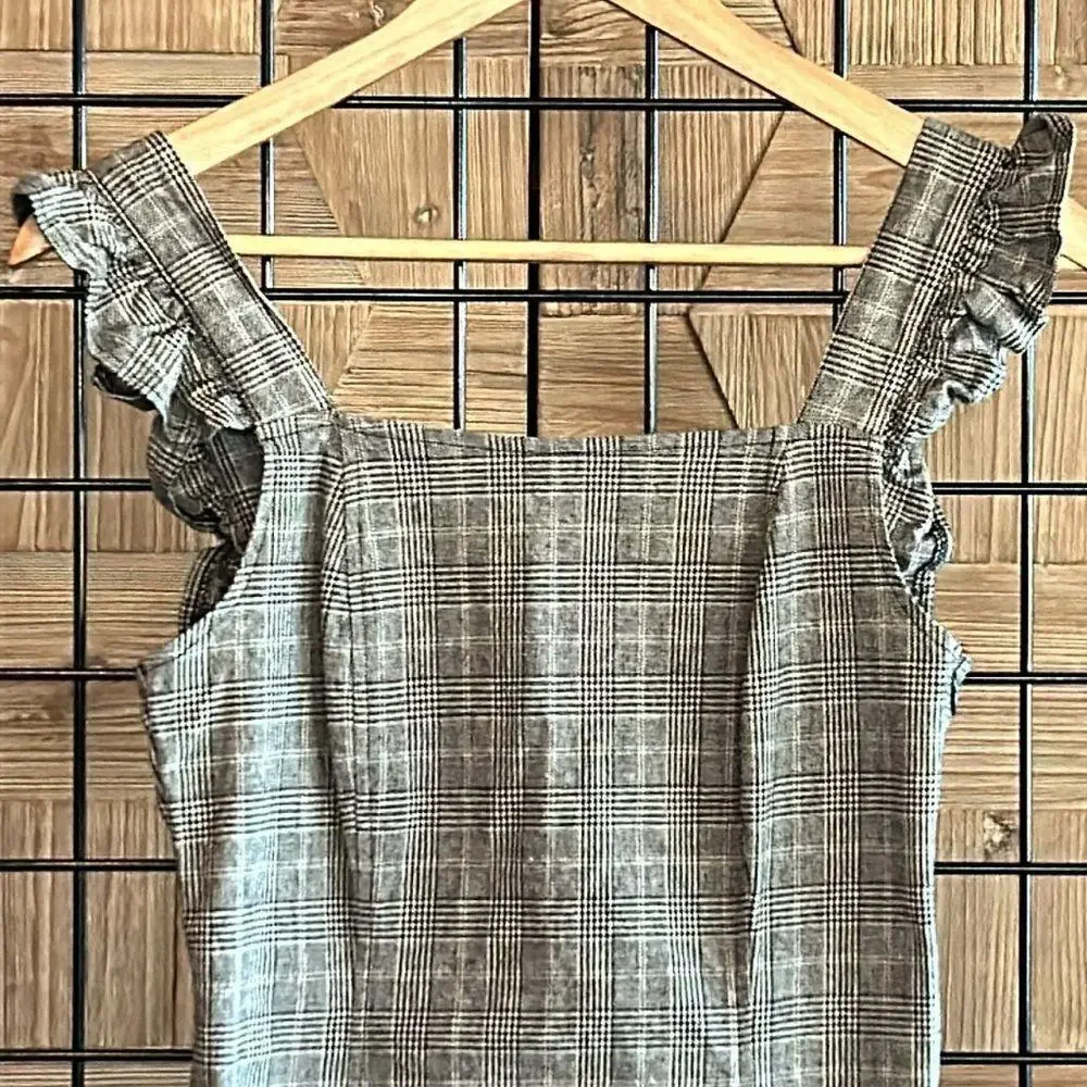 Jack by BB Dakota Mini Dress 2 Plaid Ruffle Strap Cut Out Back Retro Glam - Picture 4 of 9